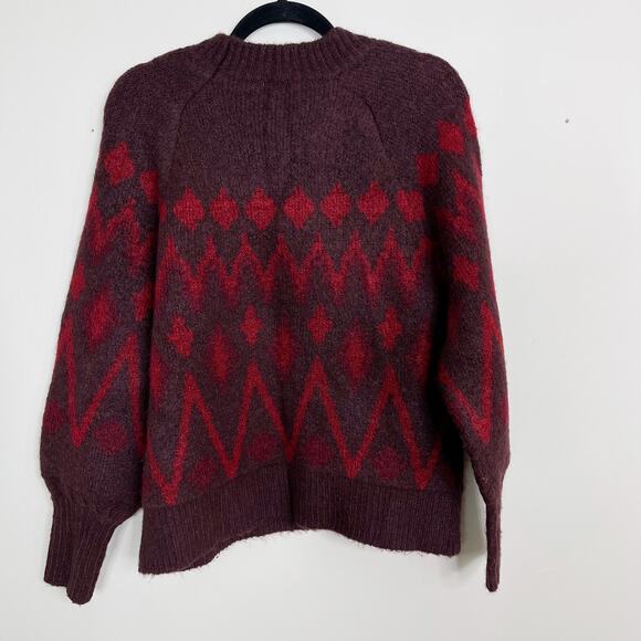 A New Day Fairisle Cozy Soft Sweater Fuzzy Burgundy Red XSmall XS Womens Crew - Picture 2 of 9